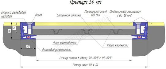 Напольный люк Премиум 54 мм, 1 створка Напольный люк Премиум 54 мм, 1 створка